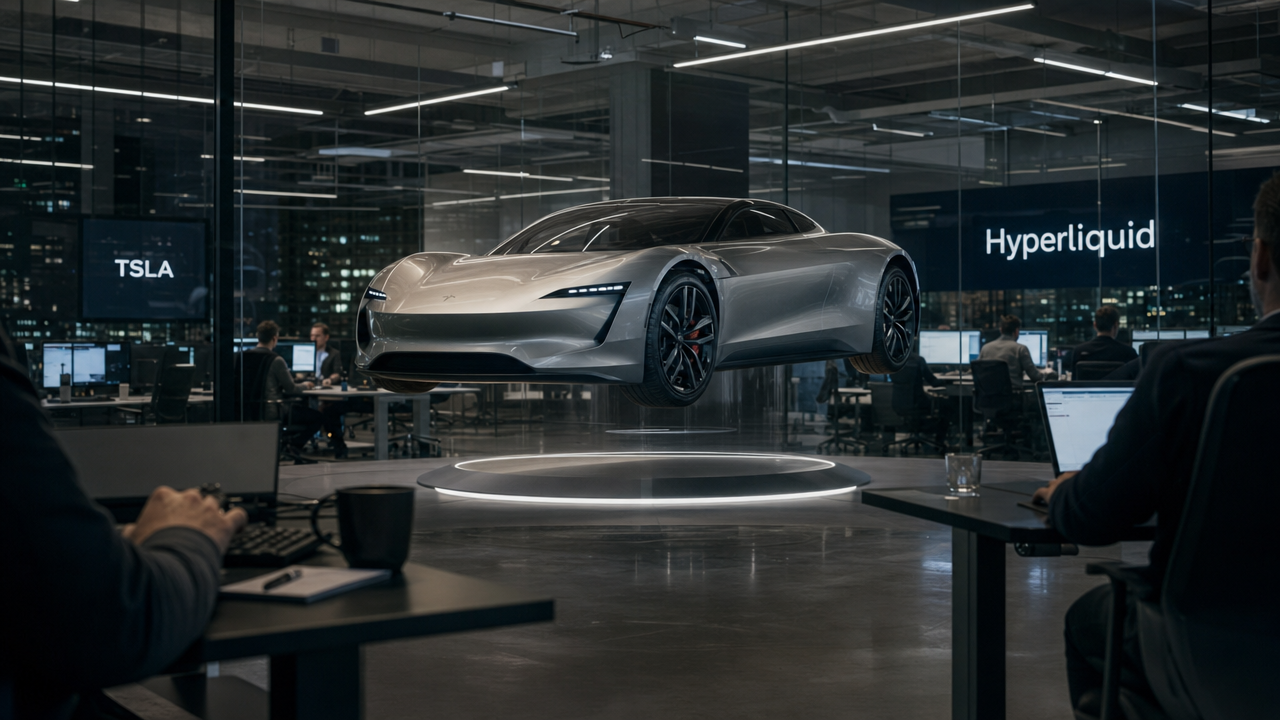 Tesla-kontrakt på Hyperliquid rusar efter Musks flygande Roadster-prototyp